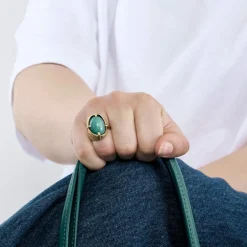 Bague moderniste en or jaune et amazonite