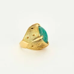 Bague moderniste en or jaune et amazonite