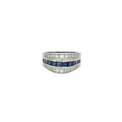 Bague Moderniste Or blanc Saphirs Diamants