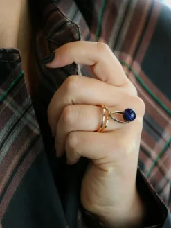 Bague moderniste or jaune sodalite