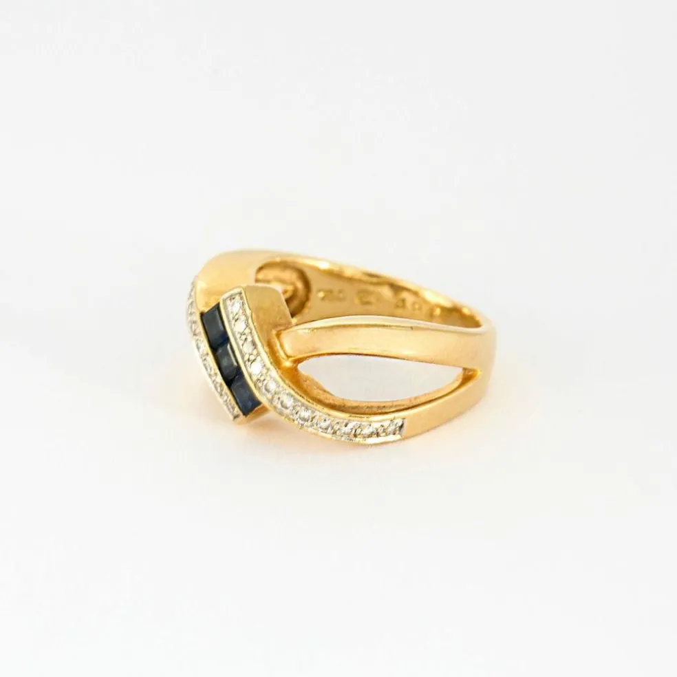 Bague Moderniste or jaune Saphirs et Diamants
