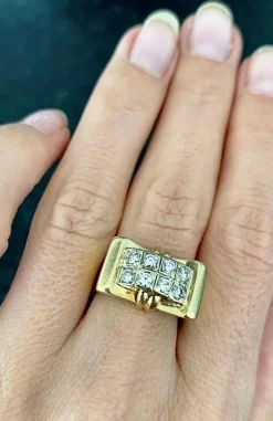 Bague modèle Tank d'époque 1940/50 or bicolore diamants