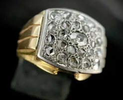 Bague modèle Tank d'époque 1940/50 deux ors diamants