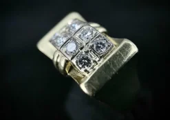 Bague modèle Tank d'époque 1940/50 or bicolore diamants