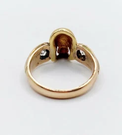 Bague momento mori antique or jaune 14k tête de mort et diamants taille anciennes
