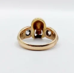 Bague momento mori antique or jaune 14k tête de mort et diamants taille anciennes