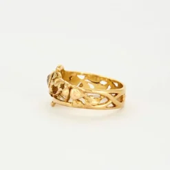 Bague motif floral or jaune et diamant