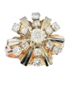Bague motifs floraux en or rose et diamants