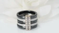 Bague multi anneaux en Or blanc et céramique