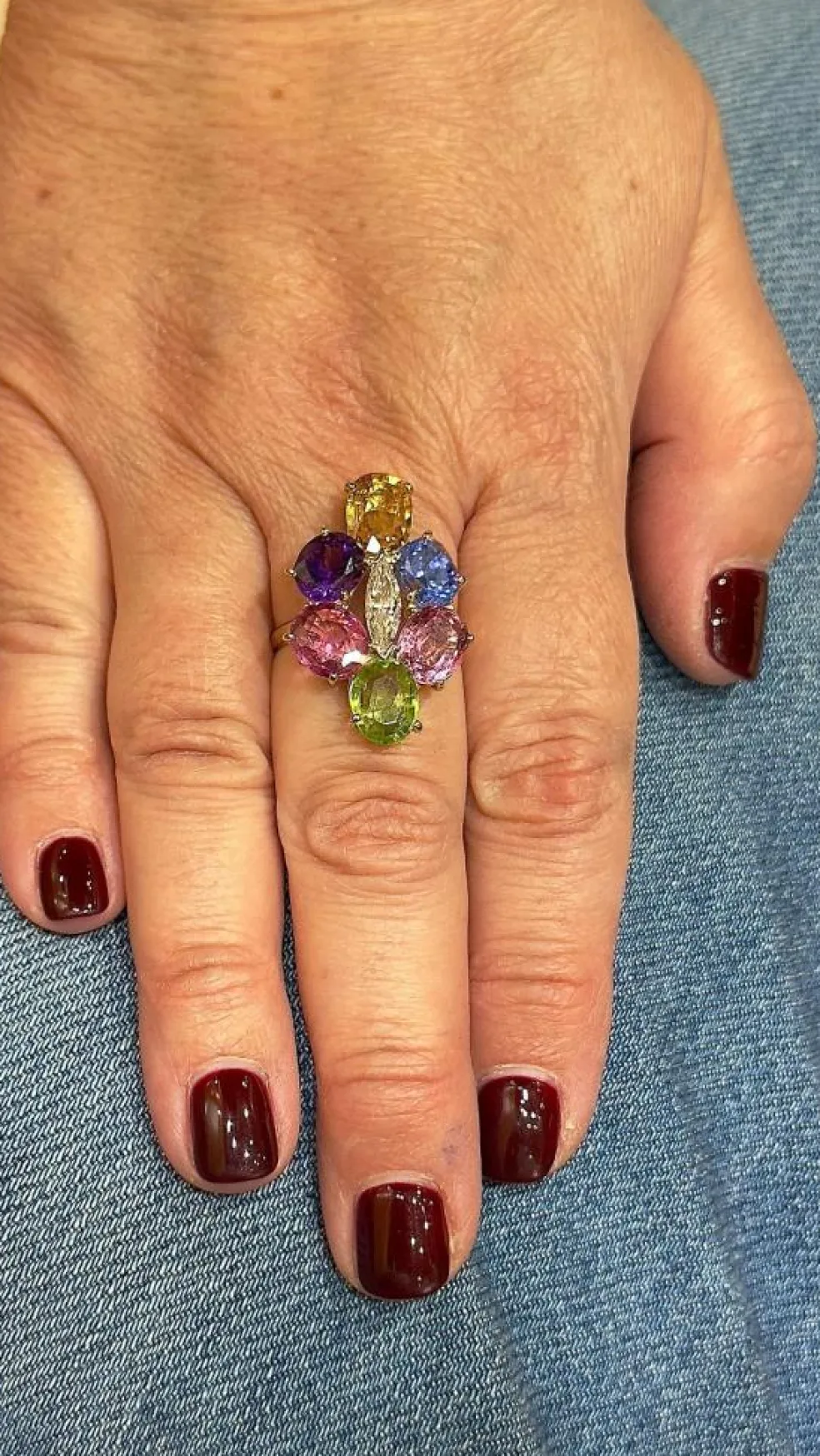 Bague multi pierres or jaune 18 carats