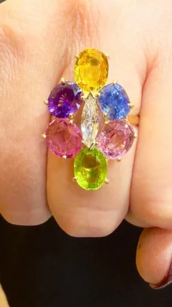 Bague multi pierres or jaune 18 carats
