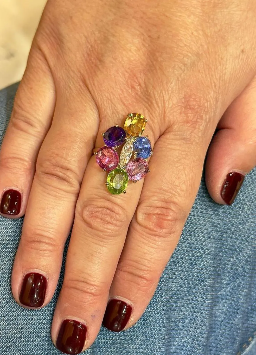 Bague multi pierres or jaune 18 carats