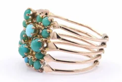 Bague multi-anneaux en or jaune sertie de turquoises