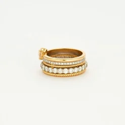 Bague multi-anneaux torsadé or jaune platine diamants
