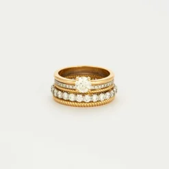 Bague multi-anneaux torsadé or jaune platine diamants
