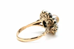 Bague Napoléon III en or jaune et argent, perle et diamants