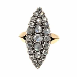 Bague Navette Belle Époque Diamants Or et Argent