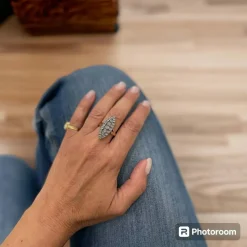 Bague Navette Belle Époque Diamants Or et Argent