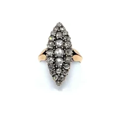 Bague Navette Belle Époque Diamants Or et Argent