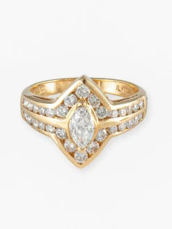 Bague Navette en Diamants, Or Jaune
