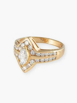 Bague Navette en Diamants, Or Jaune