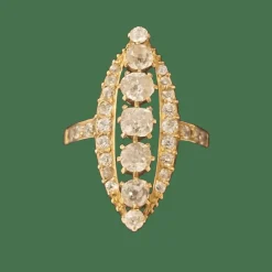 Bague navette or jaune et diamants anciens