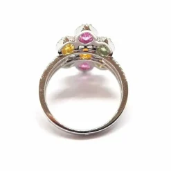 Bague navettes saphirs multicolores diamants or blanc