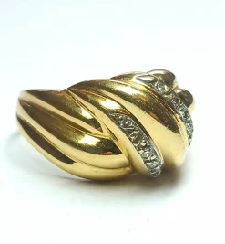 Bague noeud or jaune, or gris et diamants