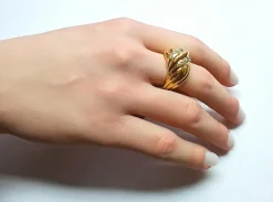 Bague noeud or jaune, or gris et diamants