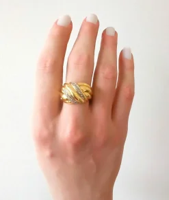 Bague noeud or jaune, or gris et diamants