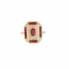 Bague Octogonale en or jaune, rubis, diamants