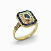 Bague Octogonale en or jaune, saphir et diamants
