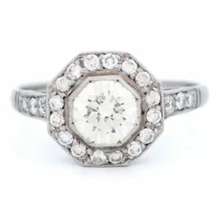 Bague octogonale en platine et diamants