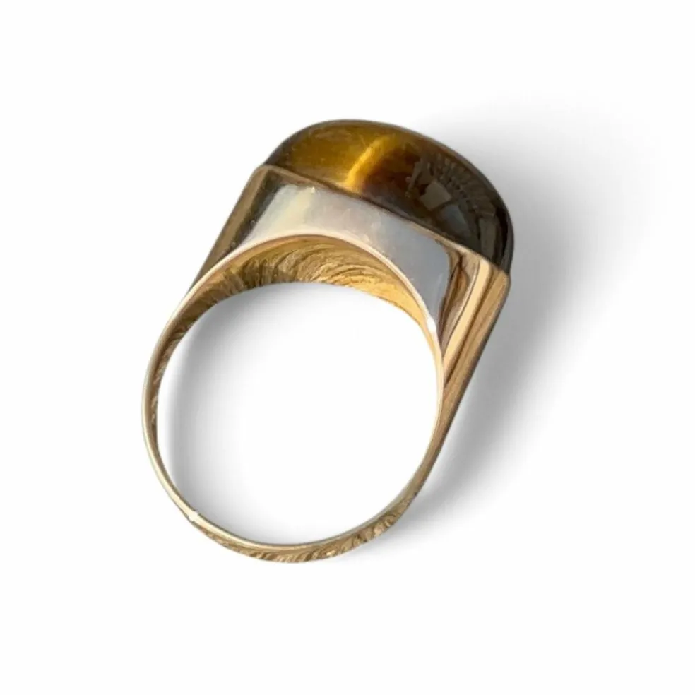Bague oeil de tigre or jaune 18 carats