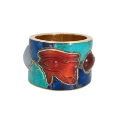 Bague Oeil d'Horus bande or jaune Lapis Turquoise