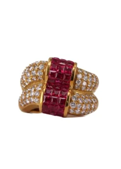 Bague ondulée Or jaune Rubis et Diamants