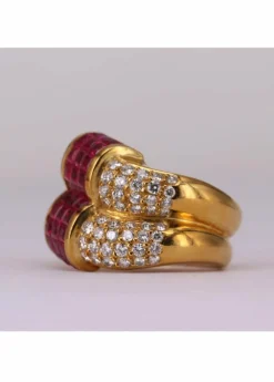 Bague ondulée Or jaune Rubis et Diamants