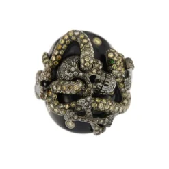Bague Onyx diamants et émeraudes