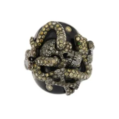 Bague Onyx diamants et émeraudes