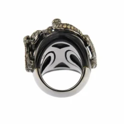 Bague Onyx diamants et émeraudes