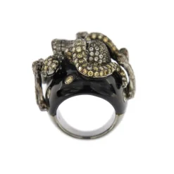 Bague Onyx diamants et émeraudes