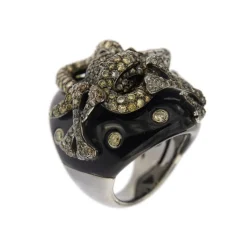 Bague Onyx diamants et émeraudes