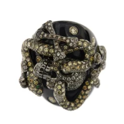 Bague Onyx diamants et émeraudes