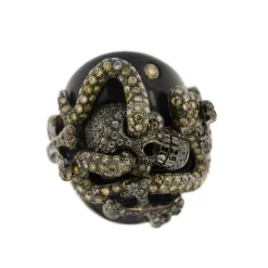 Bague Onyx diamants et émeraudes