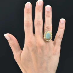 Bague opale et perles sur or jaune