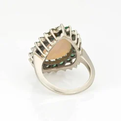 Bague Opale Émeraude Vintage Or Blanc Poire Cocktail