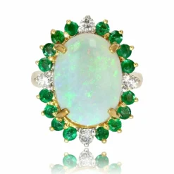 Bague opale émeraudes diamants