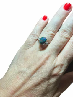 Bague Opale noire, diamant, or blanc