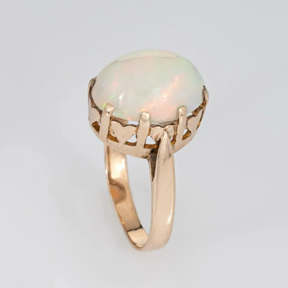 Bague opale éthiopienne bijoux de cocktail vintage en or jaune