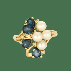Bague or jaune perles saphirs